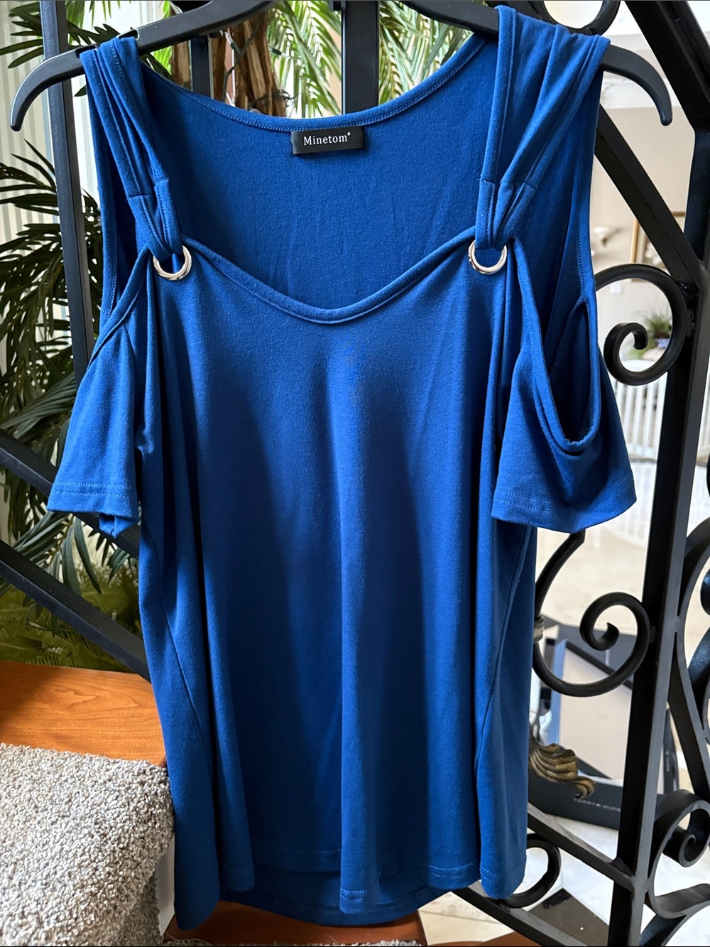 mine Royal Blue Cold-Shoulder Ring-Accent Tank Top